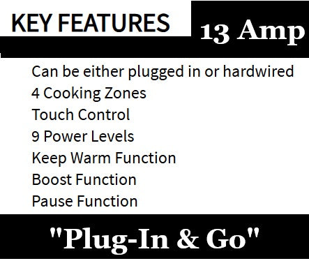 Cata UBFLEX60 60cm Flex Zone 13 Amp Induction Hob Black Glass 3 Pin Plug Induction Hob