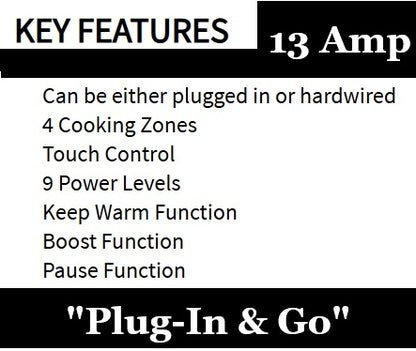 Cata UBFLEX60 60cm Flex Zone 13 Amp Induction Hob Black Glass 3 Pin Plug Induction Hob