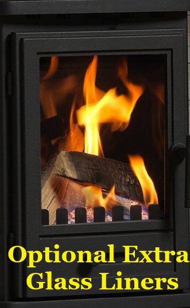 Penman Bassington Compact Log Effect Natural Gas Stove in Matt Black - Conventional Flue - Glass Liners