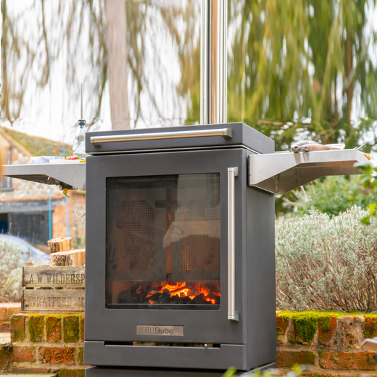 BBQube 2-Wheel Base Solid Fuel Grill & Heater for Outdoor Use