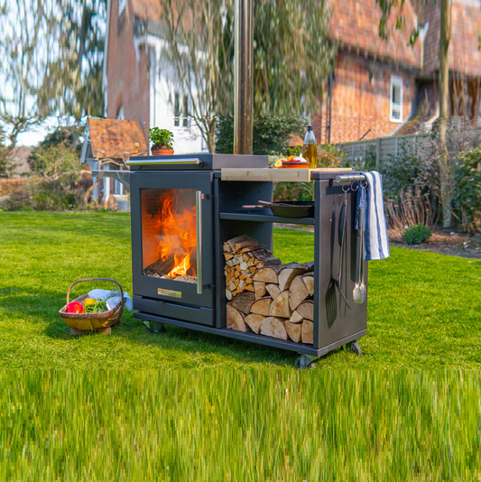 BBQube & Log Store Solid Fuel Grill & Heater for Outdoor Use