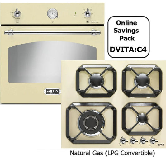 Cream Single Gas Oven & Cream Gas Hob 4 Burner Pack Retro : DVITA4C
