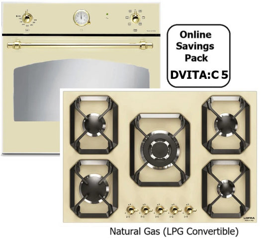 Cream Single Gas Oven & Cream Gas Hob 5 Burner Pack Retro : DVITA4C
