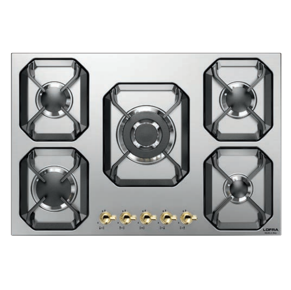 Lofra Dolcevita 75 HRS7AO BRS Retro Steel 5 Burner Low Profile Gas Hob 75cm