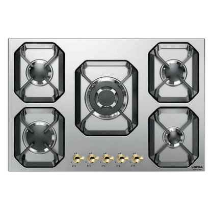 Lofra Dolcevita 75 HRS7AO BRS Retro Steel 5 Burner Low Profile Gas Hob 75cm