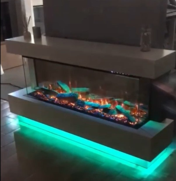 Flamora Sardinia Timber Electric Fireplace Suite with Pulsing Deep Log Effect 1650 Pale Duck Egg Blue Light Effect