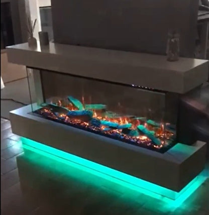 Flamora Sardinia Timber Electric Fireplace Suite with Pulsing Deep Log Effect 1650 Pale Duck Egg Blue Light Effect