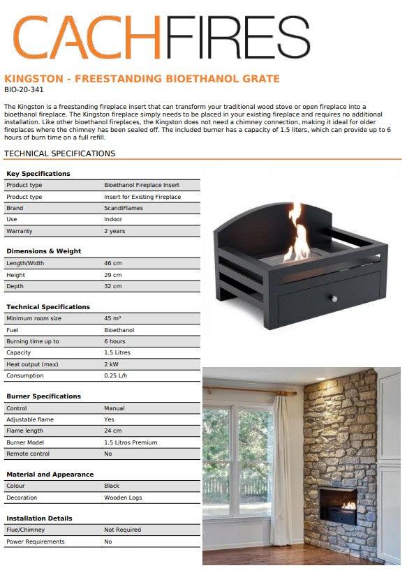 Scandi-Flames Bioethanol 18" Dunlaoighre Fireplace Bioethanol Basket in Kingston Black