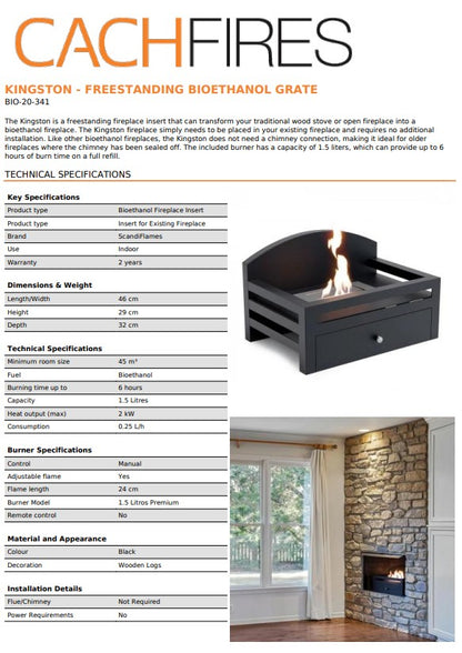 Scandi-Flames Bioethanol 18" Dunlaoighre Fireplace Bioethanol Basket in Kingston Black
