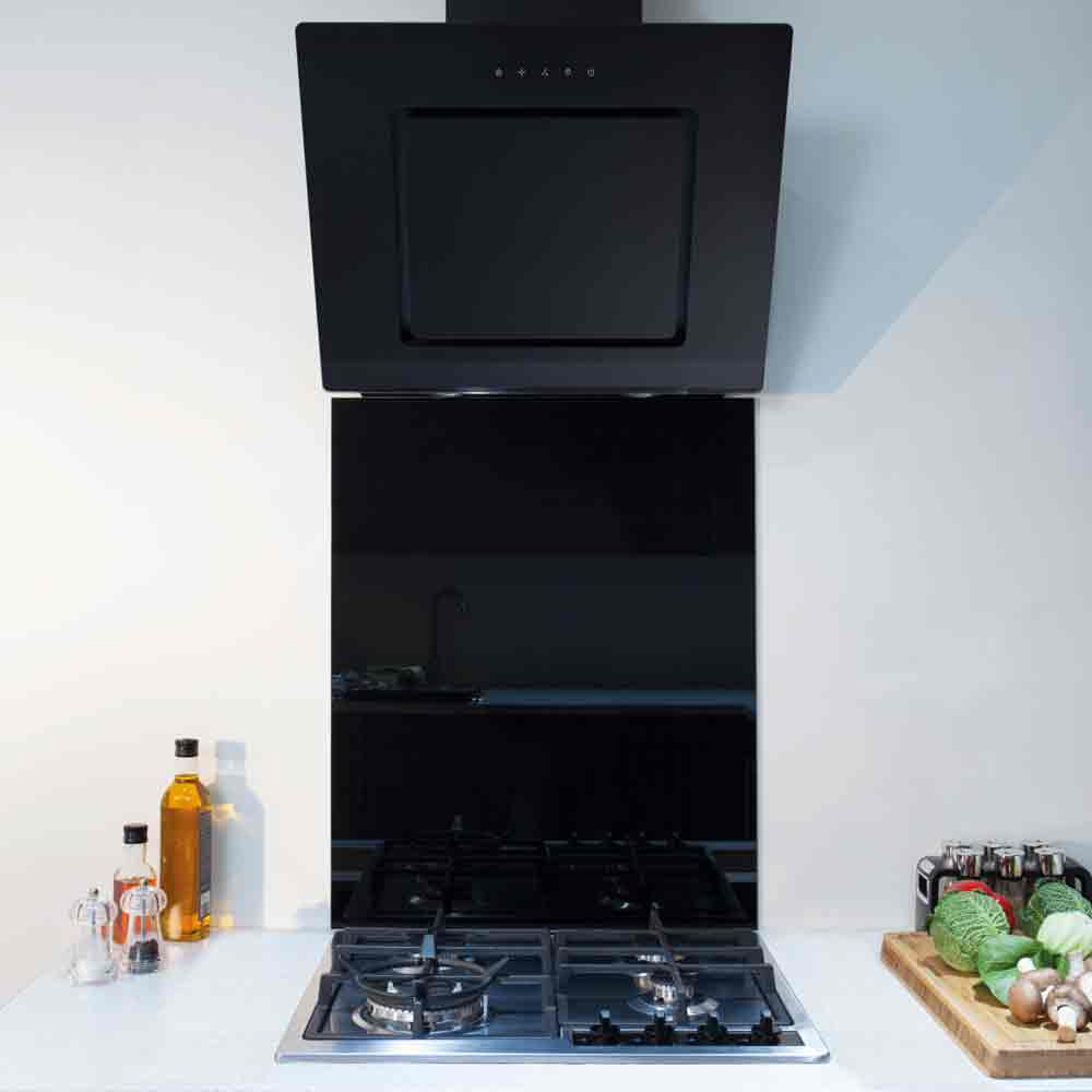 CDA EVABL Black Angled Glass Chimney Extractor Hood Contemporary Design