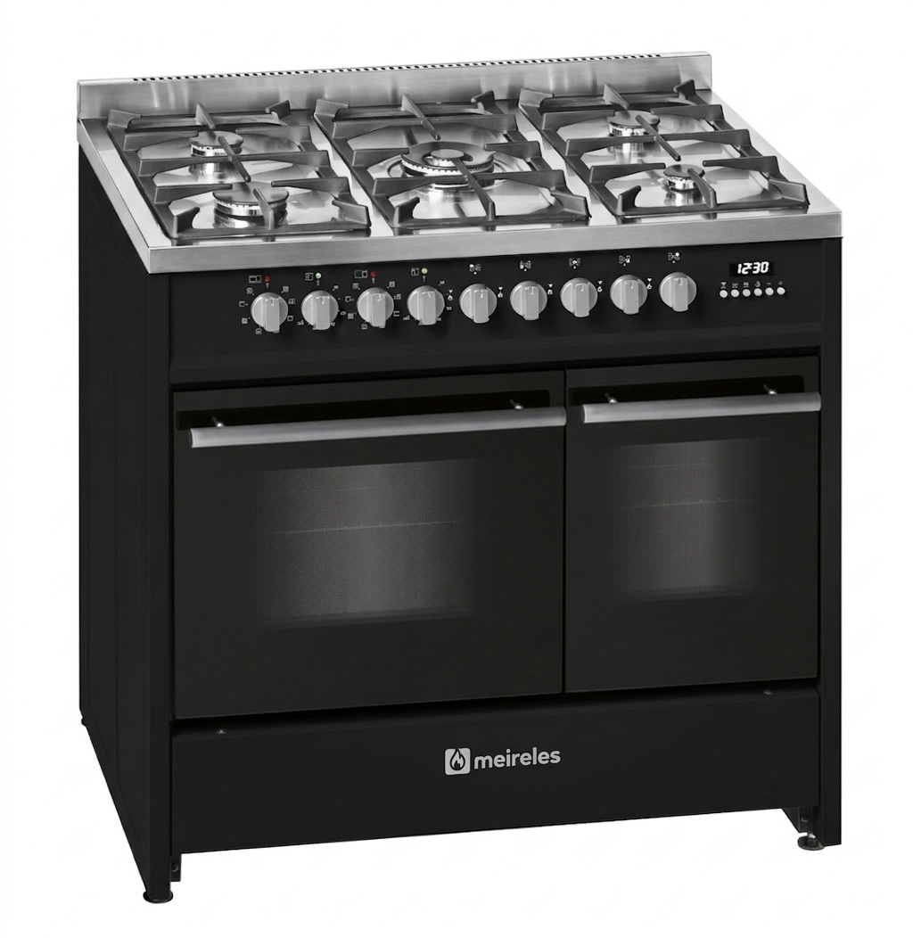 Meireles E916 X 90cm Professional Dual Fuel Cooker in Black with Stainless Steel