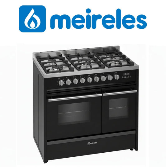 Meireles E916 BK 90cm Professional Dual Fuel Cooker Double Oven Black with Stainless Steel Cheftop