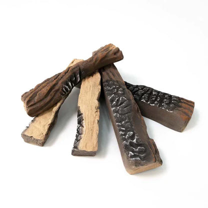 Bioethanol Wooden fire logs with textured ends on a white background