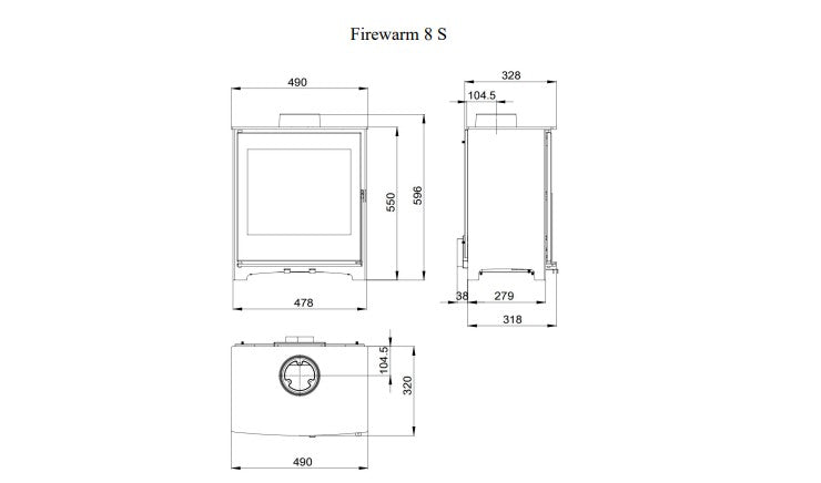 Heat Design Firewarm 8kW Steel Slim Wide Lucan Solid Fuel Stove Dimensions