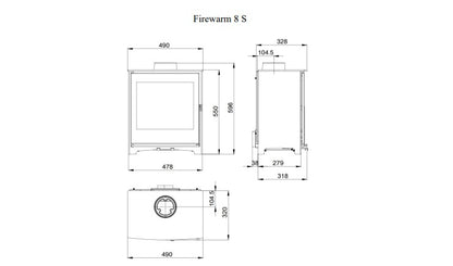 Heat Design Firewarm 8kW Steel Slim Wide Lucan Solid Fuel Stove Dimensions
