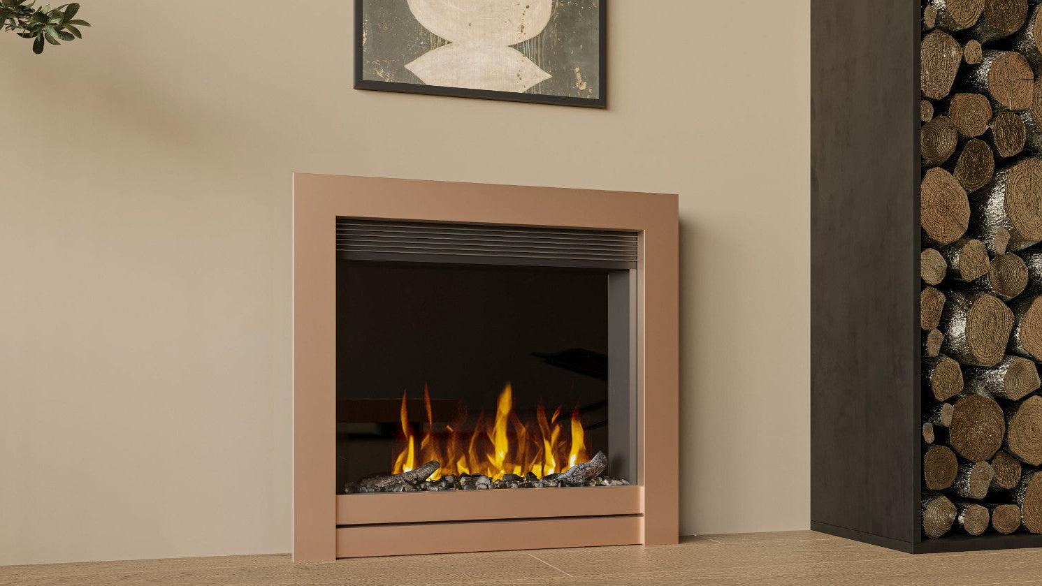 Flamora P610 22" Remote Controlled Electric Fire with Log/ Coal Effect for 16" by 22" Opening
