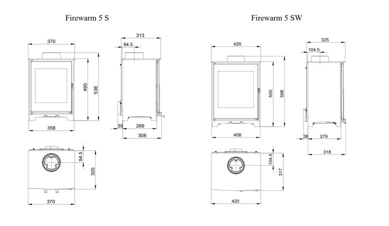 Heat Design Firewarm 5kW Steel Slim Wide Solid Fuel Stove & Chimney Flue Liner Bundle