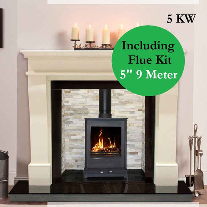 Heat Design Firewarm 5kW Steel Slim Wide Solid Fuel Stove & Chimney Flue Liner Bundle