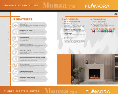 Flamora Monza 750 Warm White Timber Electric Fireplace Suite for Appartment New Build