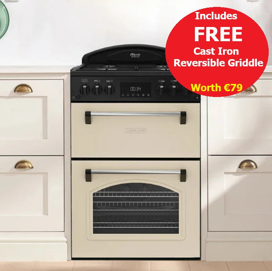 Classic Deluxe CLA60GA-DLX Cream Gas Double Oven 60cm Cooker with Cast Iron Grids
