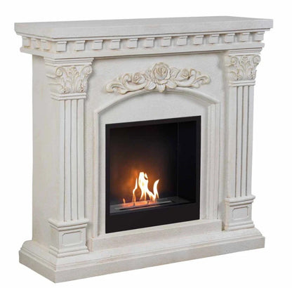 Freyr Bioethanol Fireplace Suite in White/Grey PolyStone Freestanding with Bioethanol Fire
