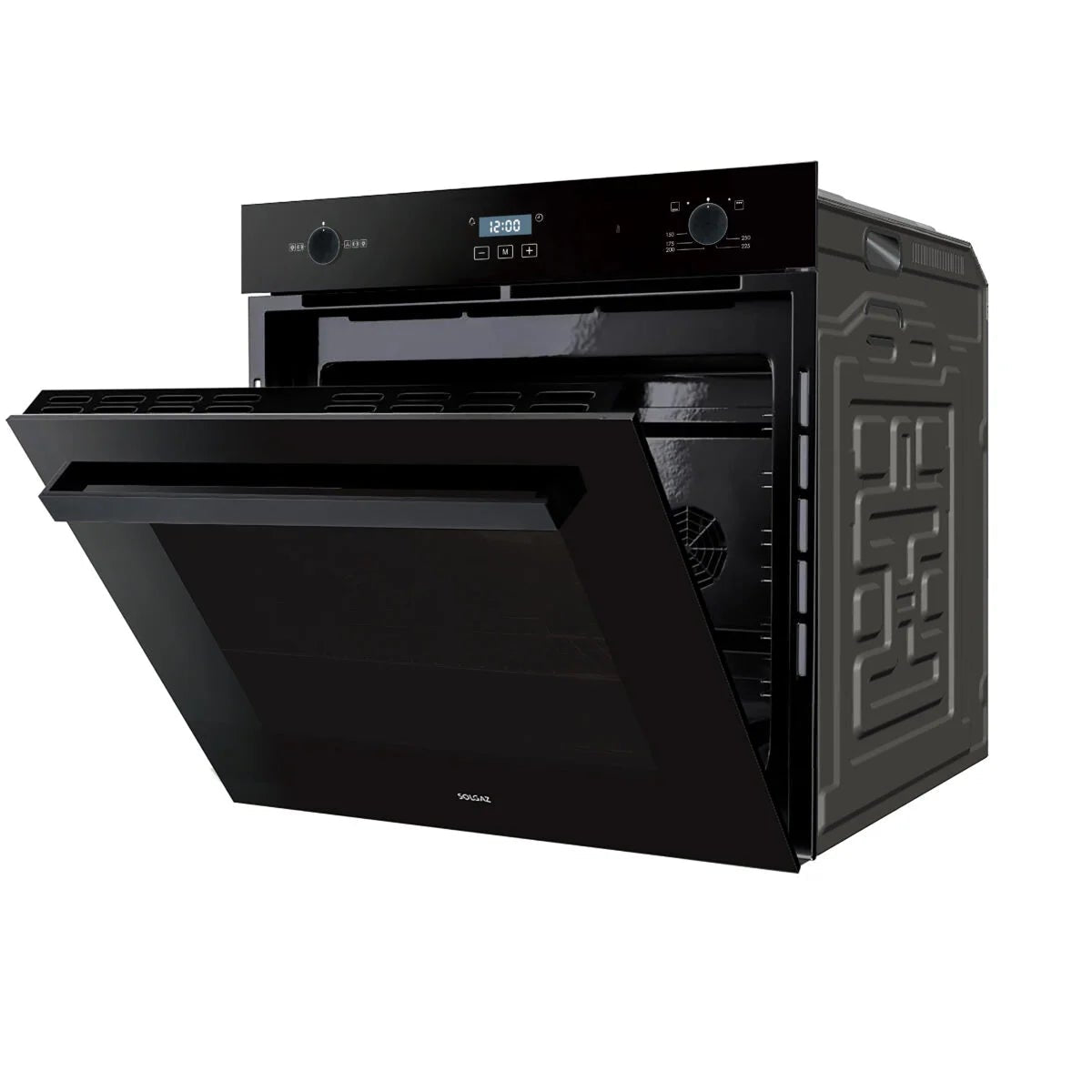 Solgaz Kopia SPG-90-1-1 built-in gas oven in black glass, Oven, Grill & Rotisserie, 67 Litres open door setting