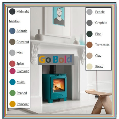  Arada Stove Colour Options (Complete Range)
Standard / Core Colour
Midnight (Black – standard finish)
🌫️ Original & Metallic Colours
Atlantic (blue)
Chestnut (brown)
Mist (light grey)
Spice (red)
 Earth Collection (Natural tones)
Pebble
Graphite
Pine
Terracotta
Clay
Straw
 “Go Bold” – BOLD Edit Colours
Flamingo (pink)
Miami (blue)
Peapod (green)
Raincoat (yellow