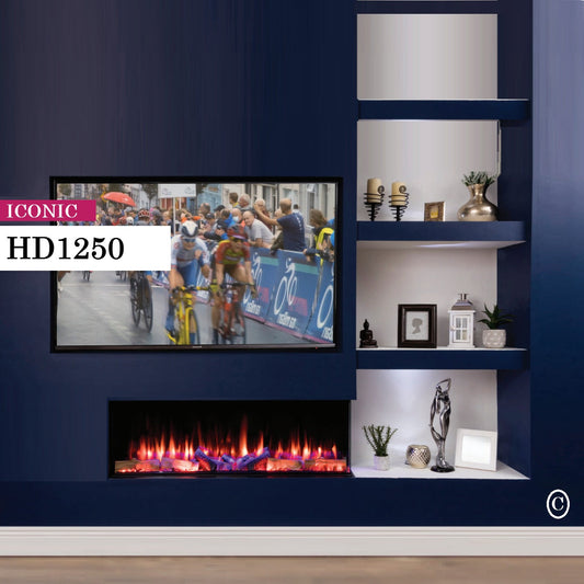 ICONIC 1250mm Electric Fire Optional EICONHD125 with SOLARFLAME Deluxe Log