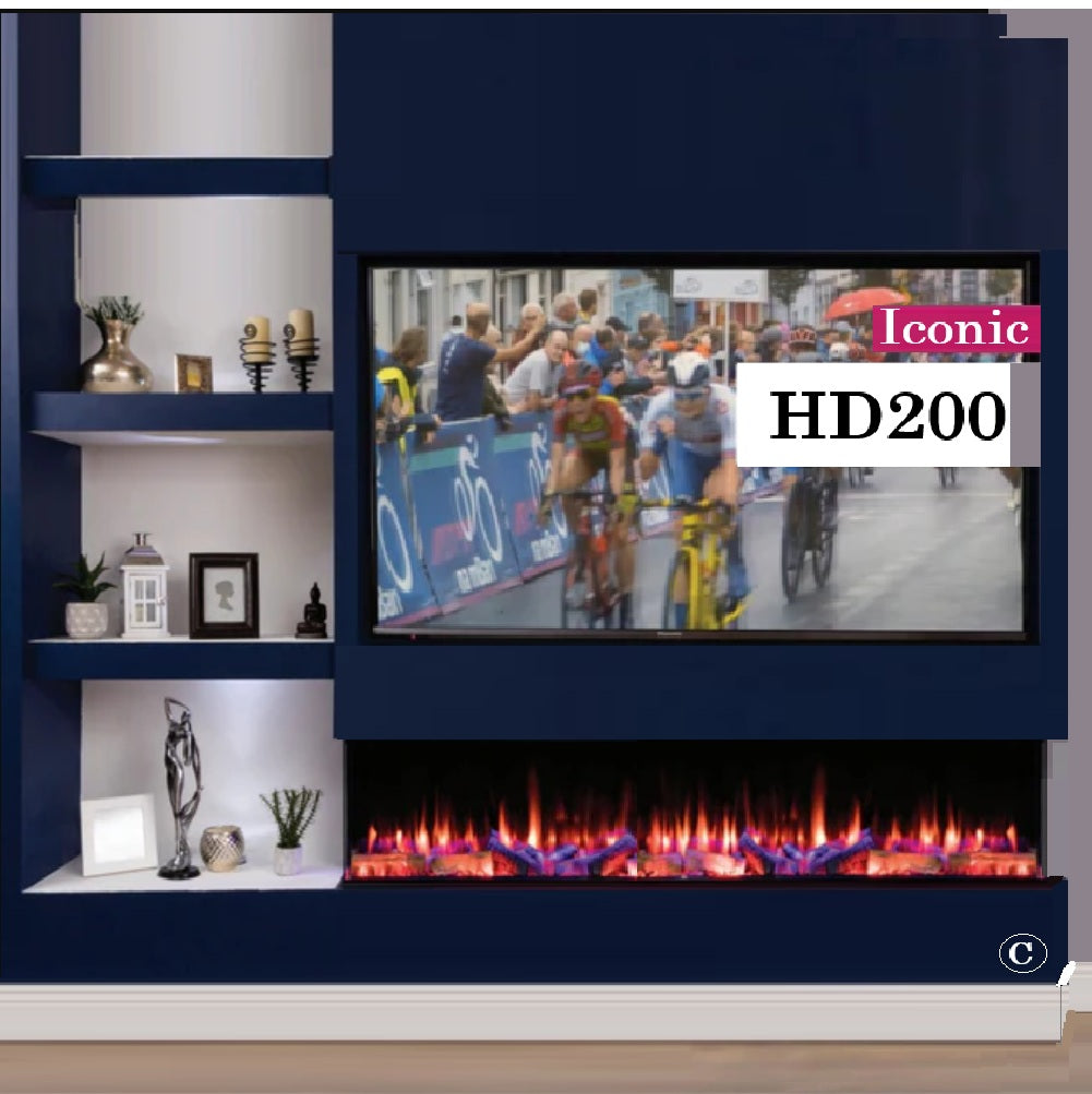 ICONIC 2000mm Electric Fire Multi Sided Fire EICONHD200 with SOLARFLAME Deluxe Log