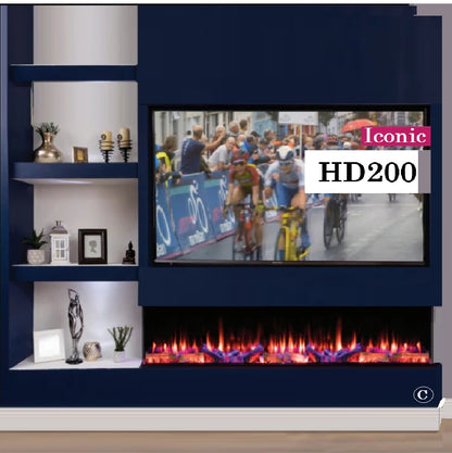 ICONIC 2000mm Electric Fire Multi Sided Fire EICONHD200 with SOLARFLAME Deluxe Log