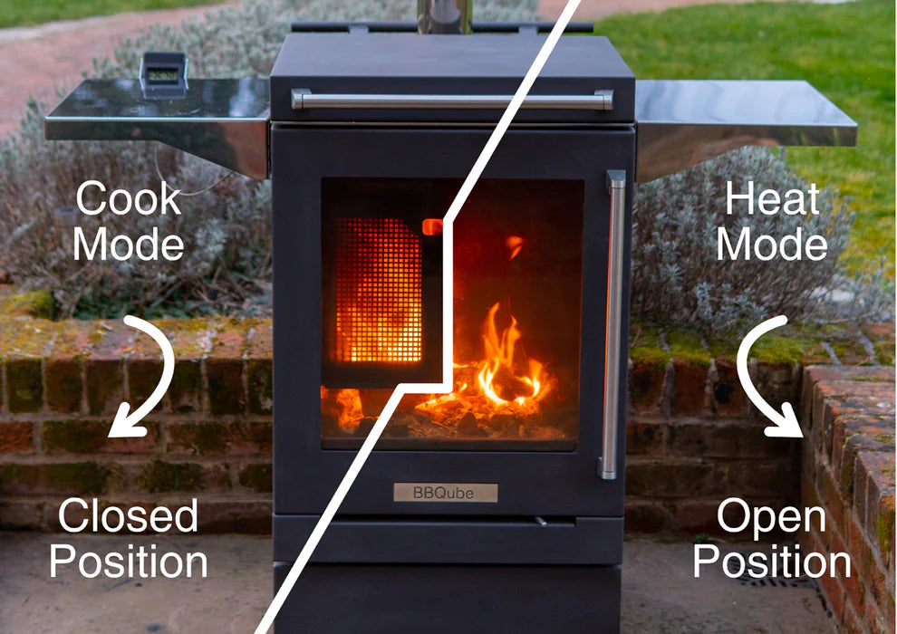 Wood Burning Portable Outdoor Stove Barbeque Grill Complete with Flue Pipe and 2 Side Tables