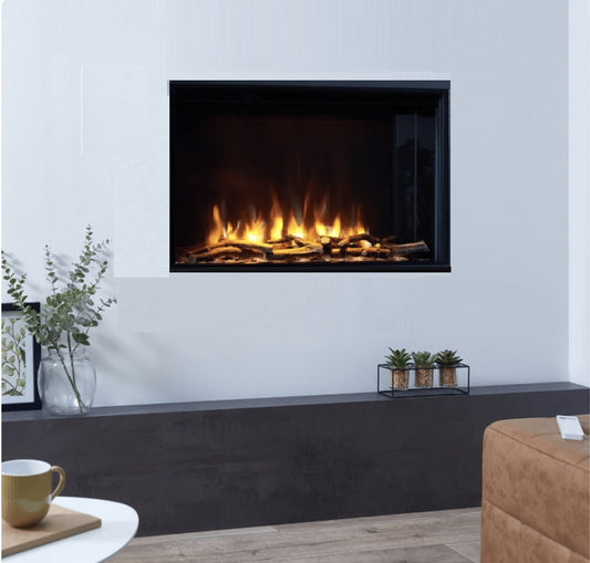 C&J iRange i790e Slimline Multi-Sided Electric Fire with REAL CHOPPED WOOD LOGS