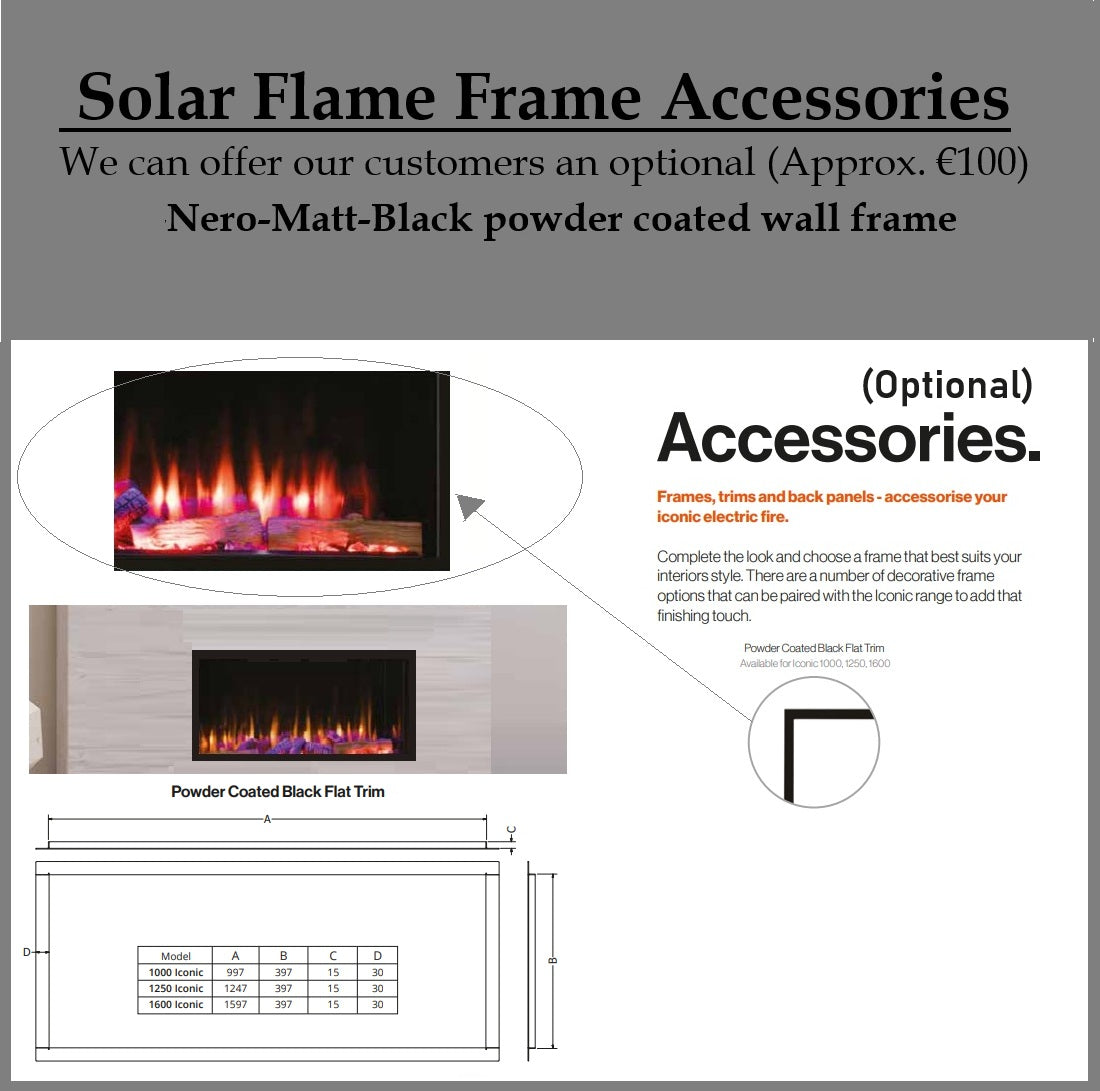 ICONIC 2000mm Electric Fire Multi Sided Fire EICONHD200 with SOLARFLAME Deluxe Log