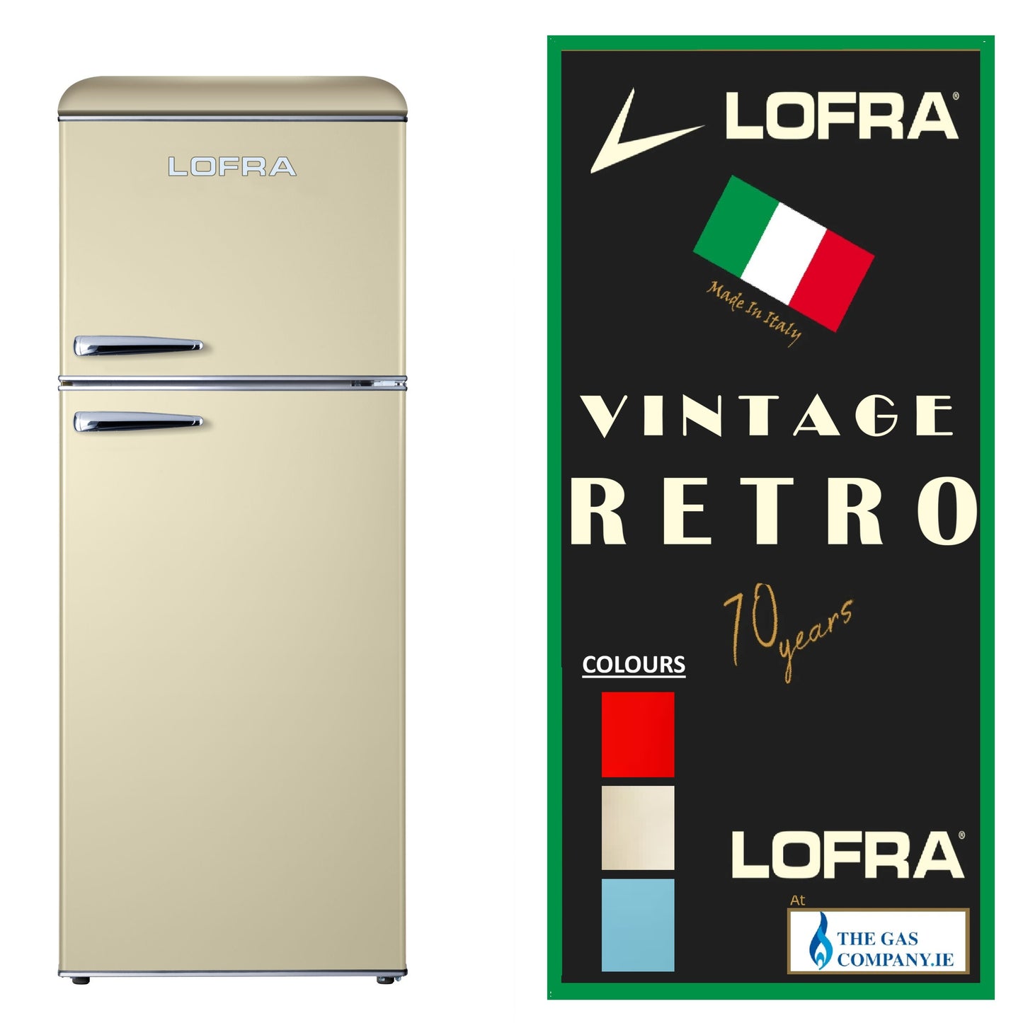 Lofra 60IGT Retro Vintage 1950's Retro No Frost Fridge Freezer 280Ltr (Custom 2-4 Weeks)