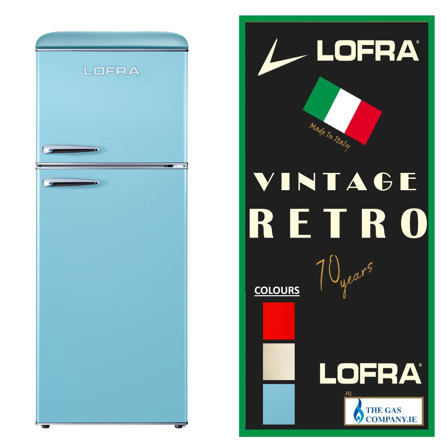 Lofra 60IGT Retro Vintage 1950's Retro No Frost Fridge Freezer 280Ltr (Custom 2-4 Weeks)