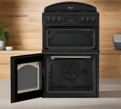 Classic Deluxe CLA60GA-DLX 60cm Gas Double Oven Cooker with Cast Iron Griddle- by Leisure in black in bohemian kitchen setting