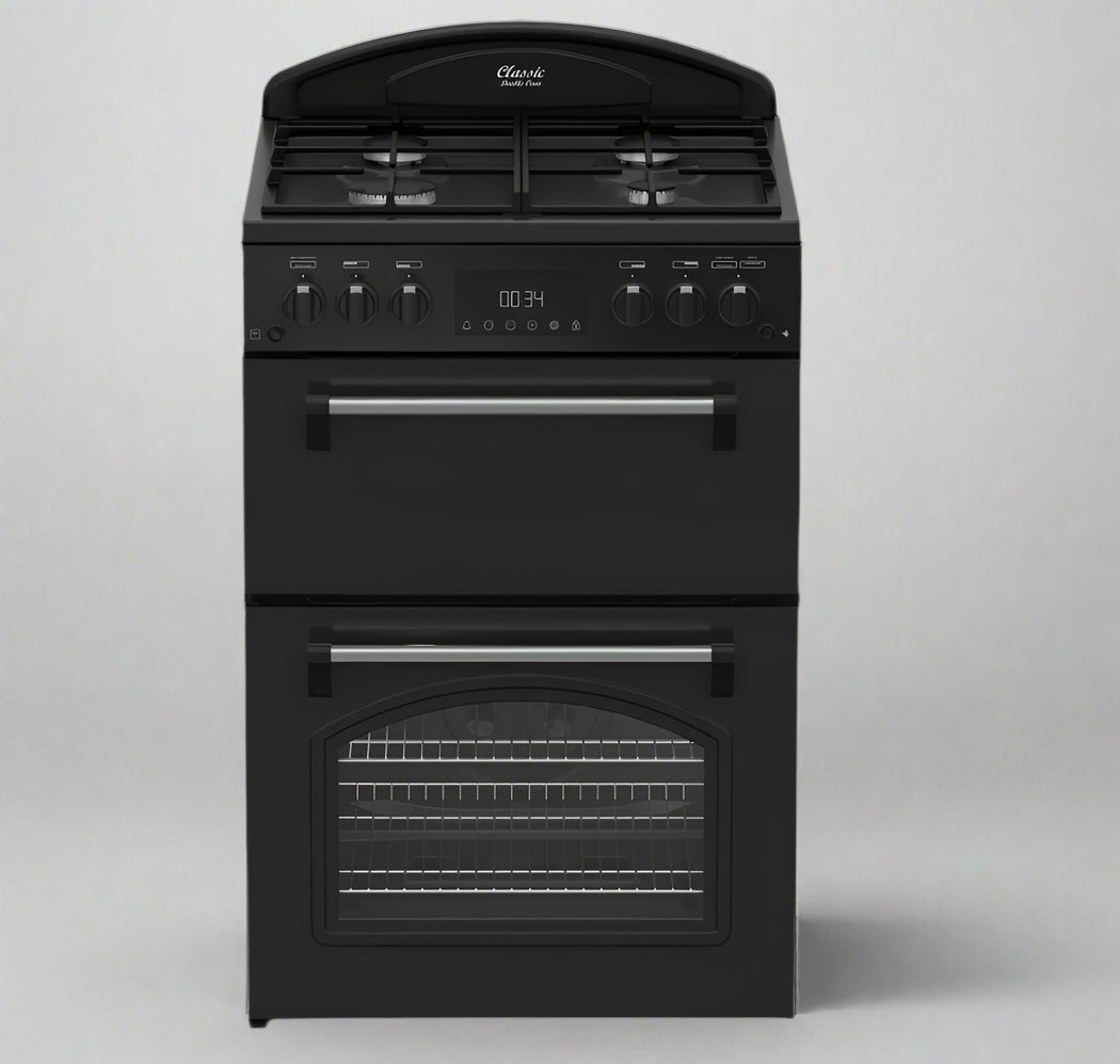 Classic Deluxe CLA60GA-DLX 60cm Gas Double Oven Cooker with Cast Iron Griddle- by Leisure in black