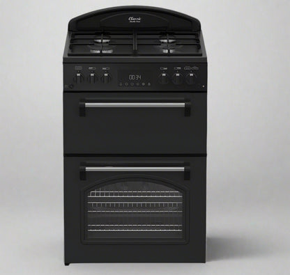 Classic Deluxe CLA60GA-DLX 60cm Gas Double Oven Cooker with Cast Iron Griddle- by Leisure in black