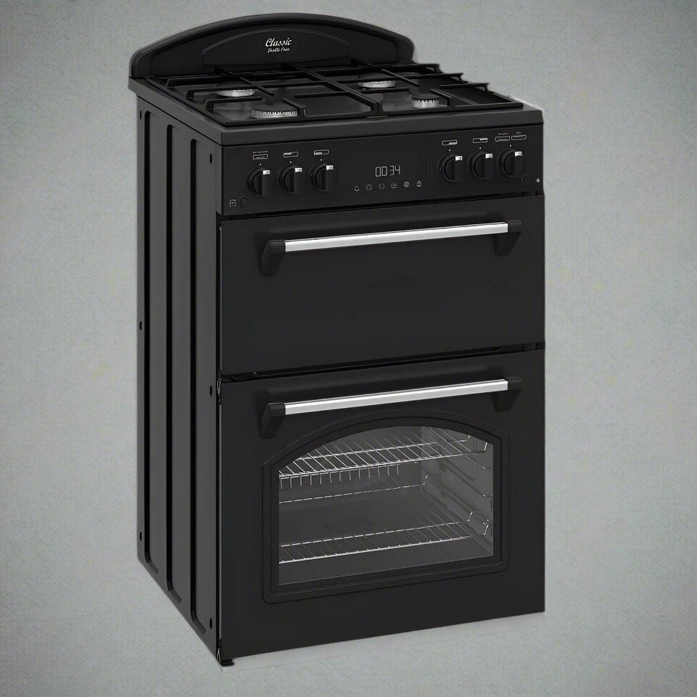 Classic Deluxe CLA60GA-DLX 60cm Gas Double Oven Cooker with Cast Iron Griddle- by Leisure in black