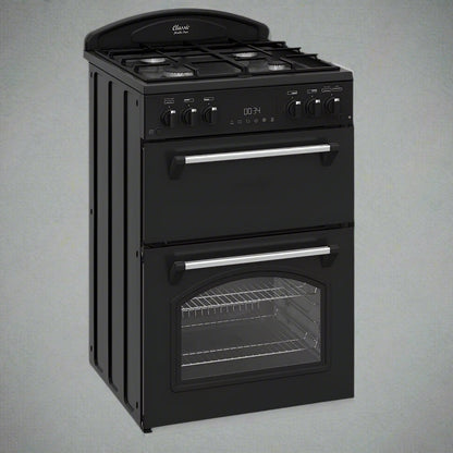 Classic Deluxe CLA60GA-DLX 60cm Gas Double Oven Cooker with Cast Iron Griddle- by Leisure in black