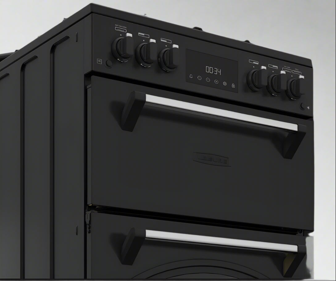 Classic Deluxe CLA60GA-DLX 60cm Gas Double Oven Cooker with Cast Iron Griddle- by Leisure- Front with Silver Handles Styling