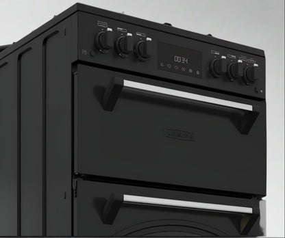 Classic Deluxe CLA60GA-DLX 60cm Gas Double Oven Cooker with Cast Iron Griddle- by Leisure- Front with Silver Handles Styling