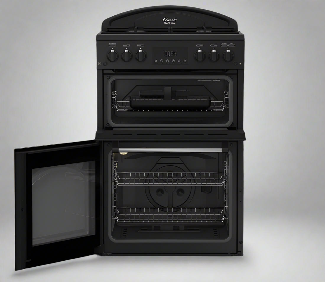 Classic Deluxe CLA60GA-DLX 60cm Gas Double Oven Cooker with Cast Iron Griddle- by Leisure in black