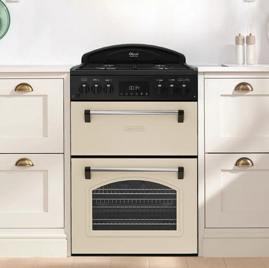 Classic Deluxe CLA60GA-DLX Cream Gas Double Oven 60cm Cooker with Cast Iron Grids