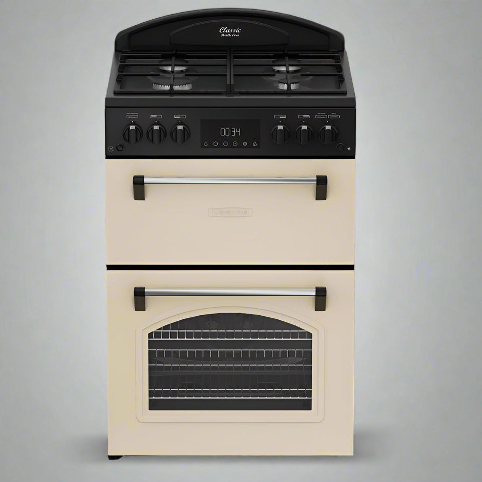 Classic Deluxe CLA60GA-DLX 60cm Gas Double Oven Cooker with Cast Iron Griddle- by Leisure in cream