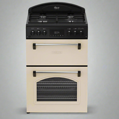 Classic Deluxe CLA60GA-DLX 60cm Gas Double Oven Cooker with Cast Iron Griddle- by Leisure in cream