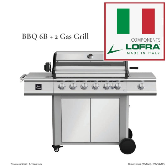 LOFRA 6 Burner Gas BBQ, Side Burner & Rotisserie Back Burner–Stainless Steel Grill BBQ