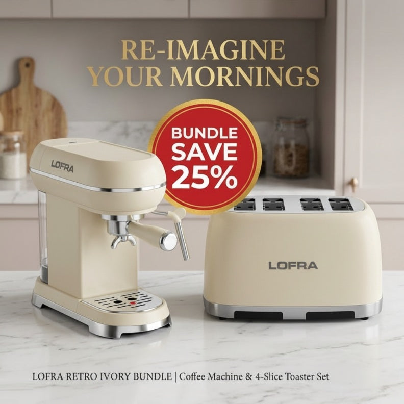 Lofra Breakfast Set with Retro Black Espresso Coffee Machine & 4-Slice Toaster (Copy)