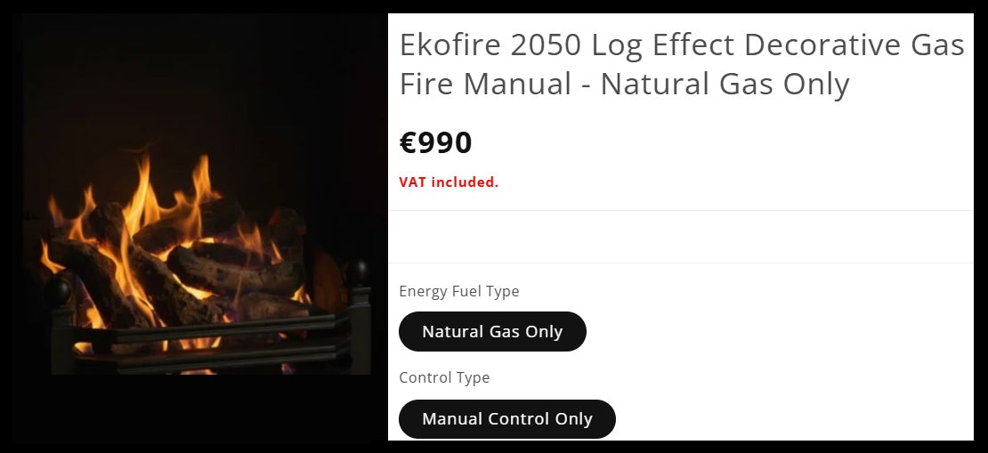 Eko 16" DGF Inset Log Effect Decorative Gas Fire Manual - Nat Gas Only