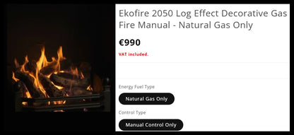 Eko 16" DGF Inset Log Effect Decorative Gas Fire Manual - Nat Gas Only
